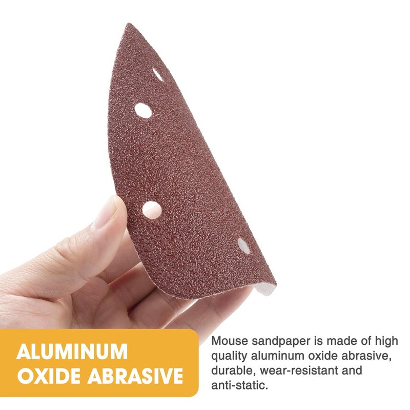 Shawya 36 PCS Mouse Sander Sandpapers 6 Hole Mouse Sand Paper Detail Sander Sanding Disc Mouse Sander Pads Hook and Loop Triangle Sandpaper (60/80/100/120/180/240) -6 PCS for Each Grit - Image 5